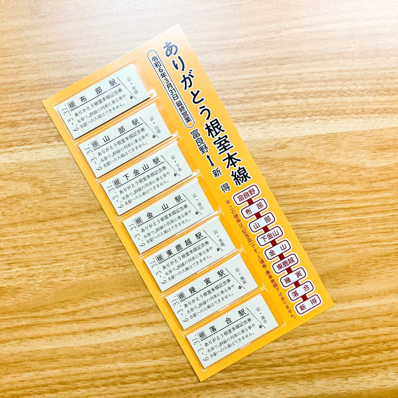 ありがとう根室本線 全廃止駅記念券 B型硬券7枚セット台紙付