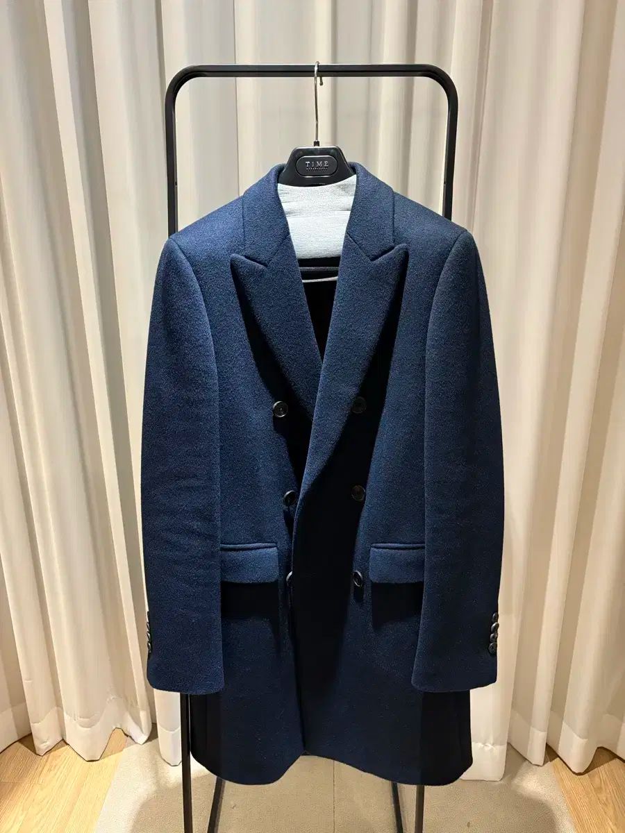 TIME HOMME 青 ネイビー ダブル カシミア コート 100