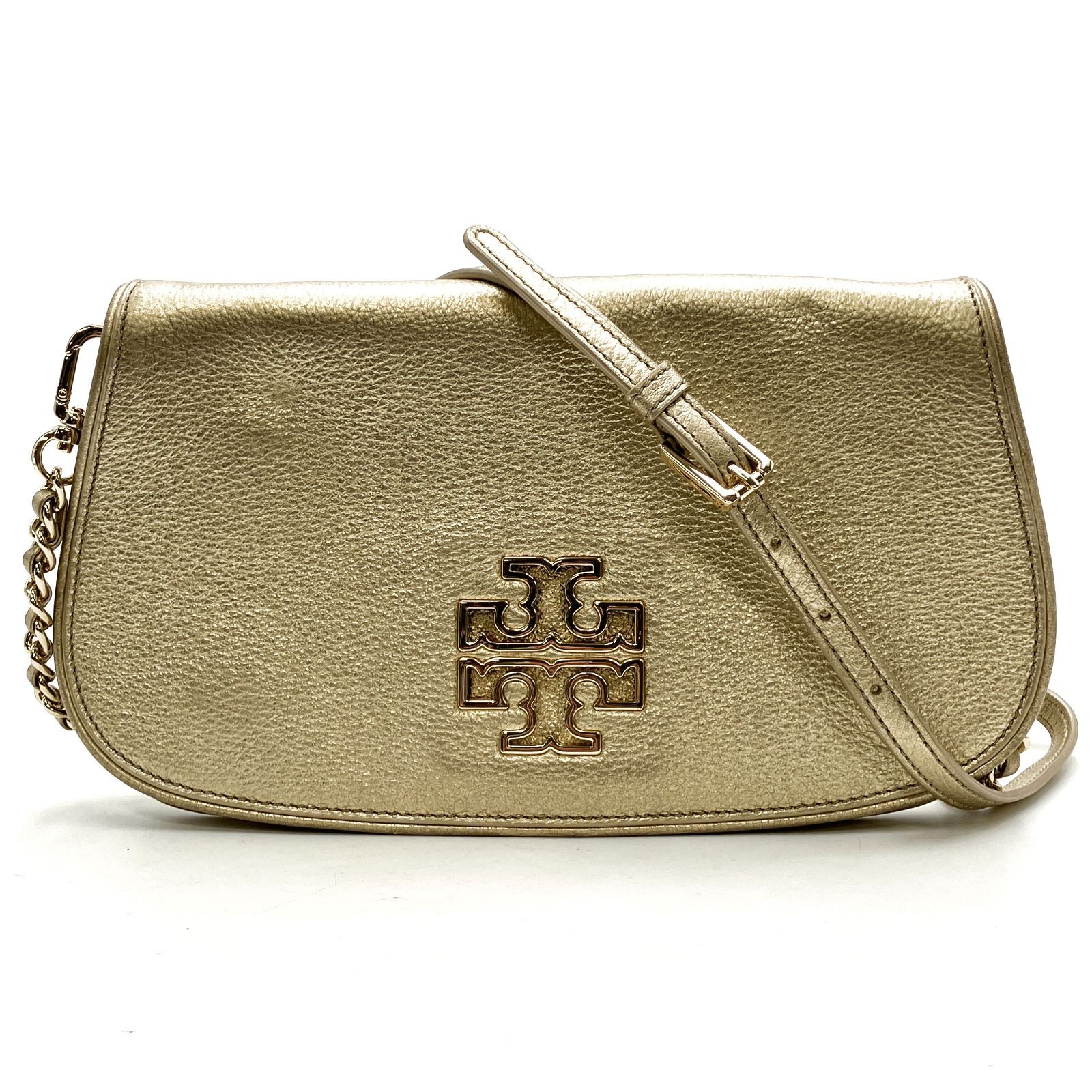 Tory Burch トリーバーチ レザー チェーンショルダーバッグ ゴールドカラー かばん D-4755