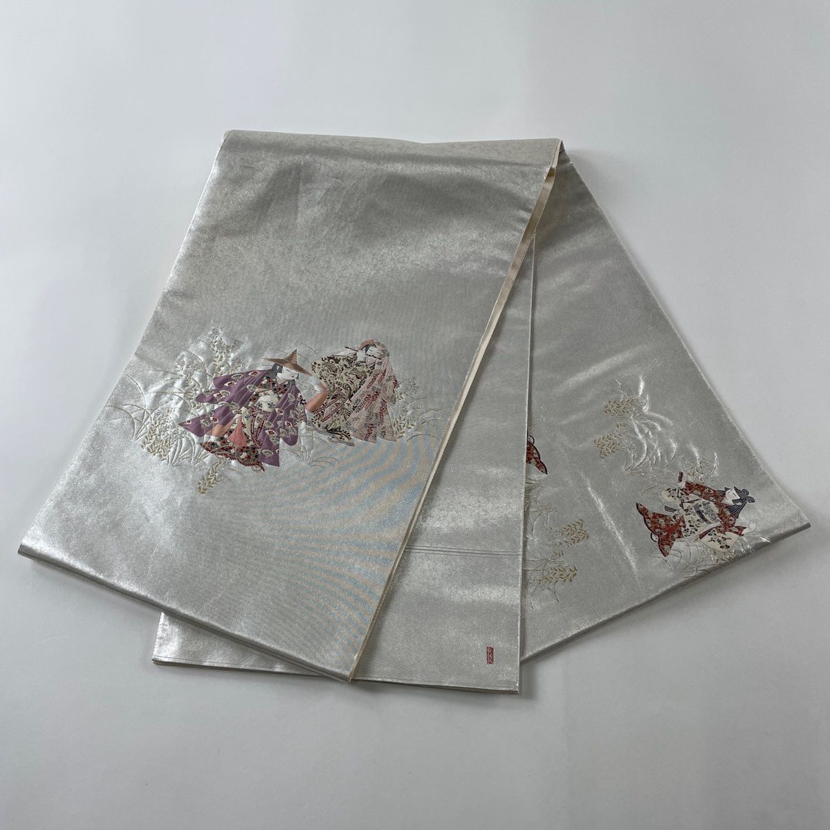 502my61◇ビジュー刺繍 カラーストーン 煌びやか お太鼓柄 袋帯◇美品 袋帯 美品 逸品 花丸文 草花 金糸 ベージュ お太鼓柄 正絹