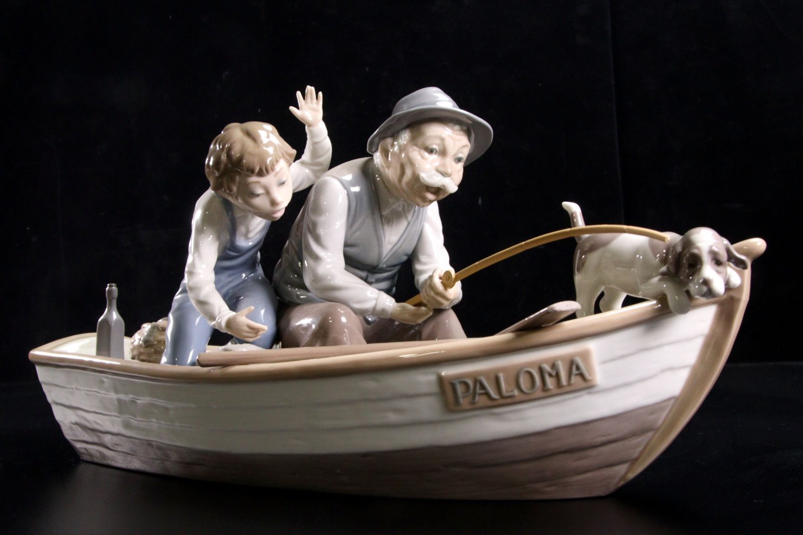 LLADRO リヤドロ 「おじいちゃんと魚釣り」 39cm アンティーク 楾 F942