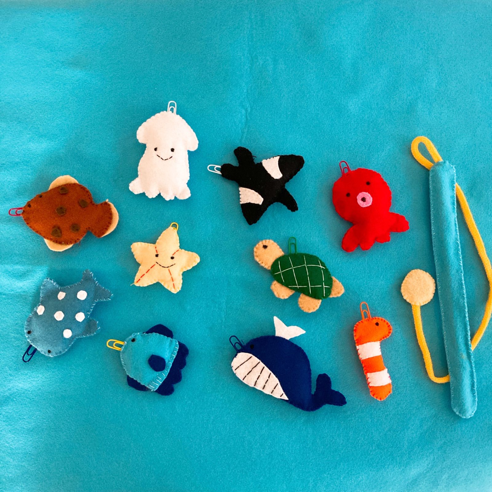 メルカリshops Handmade 魚釣り フェルト お魚10匹 竿