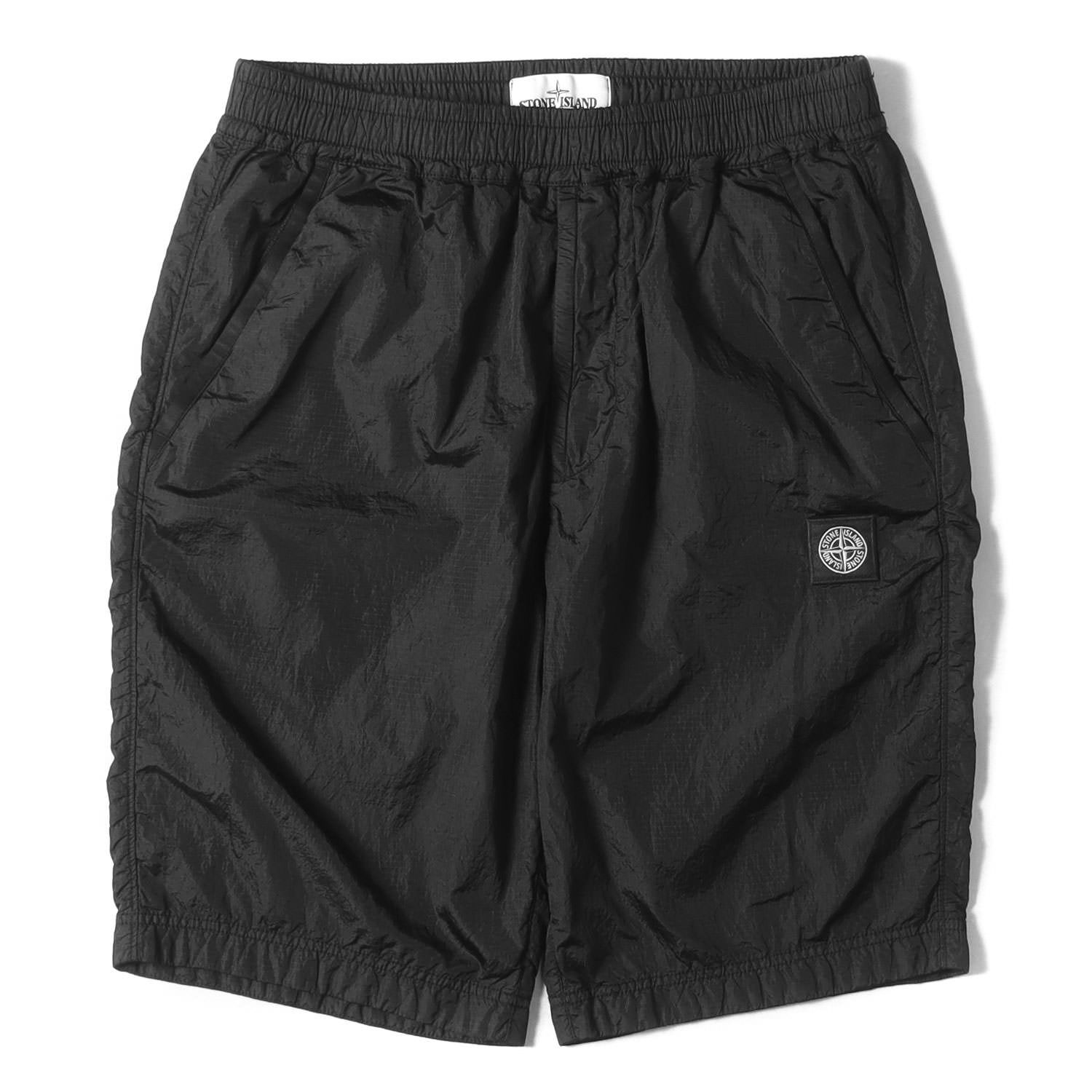 美品STONE ISLAND ナイロンハーフパンツS 黒ブラック