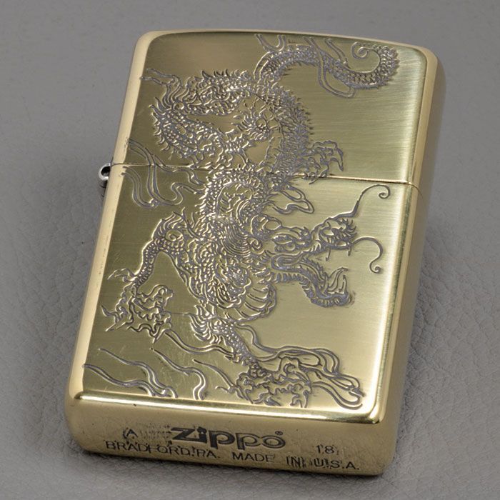 美品 ZIPPO ジッポ 和柄 龍 美術皮革 革張 特別手工芸 四面繋ぎ