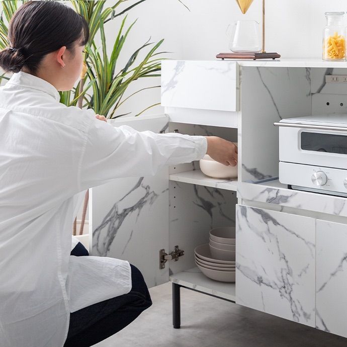 ファッション 【幅86cm】Ellis 大理石柄レンジ台