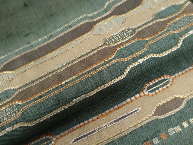 平和屋着物○希少 訪問着 紬地 めがね織 横段文 金糸 ますいわ屋扱い  