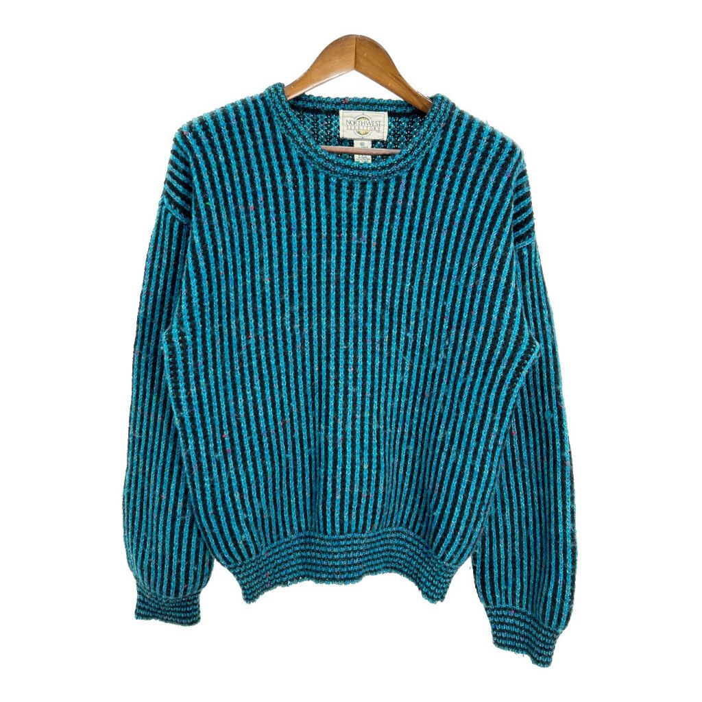NORTHWEST TERRITORY アクリル ネップセーター  ストライプ ブルー (メンズ XL) 中古 古着 R1797