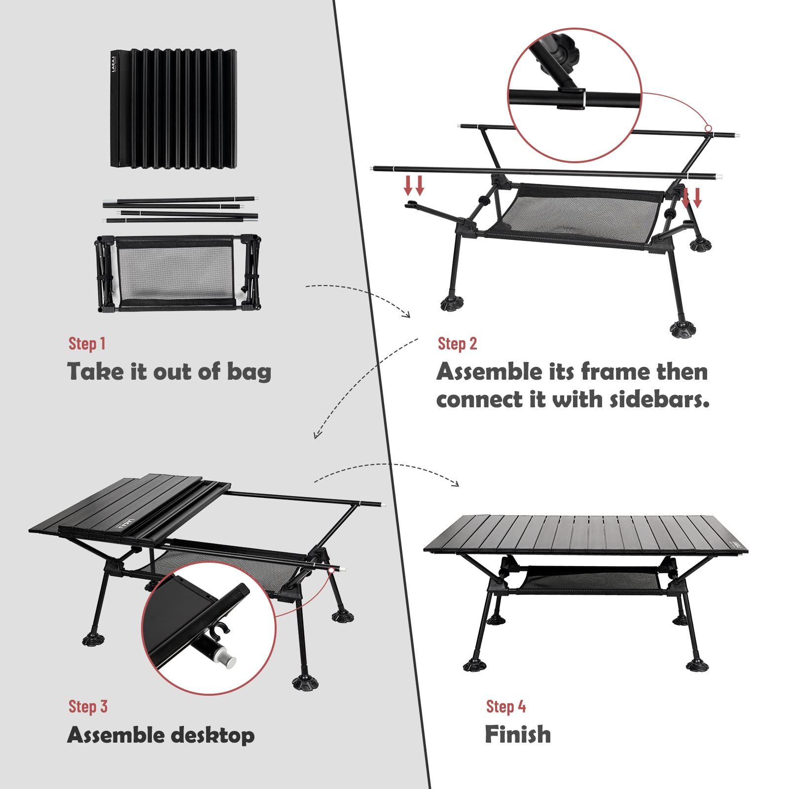 LACAL アウトドアテーブル ロールテーブル キャンプテーブル 3階段高さ調整 折り畳み式 幅126cm 耐熱天板 簡単組立 BBQ アウトドア用 SKLAD-KIRPICHA_RU