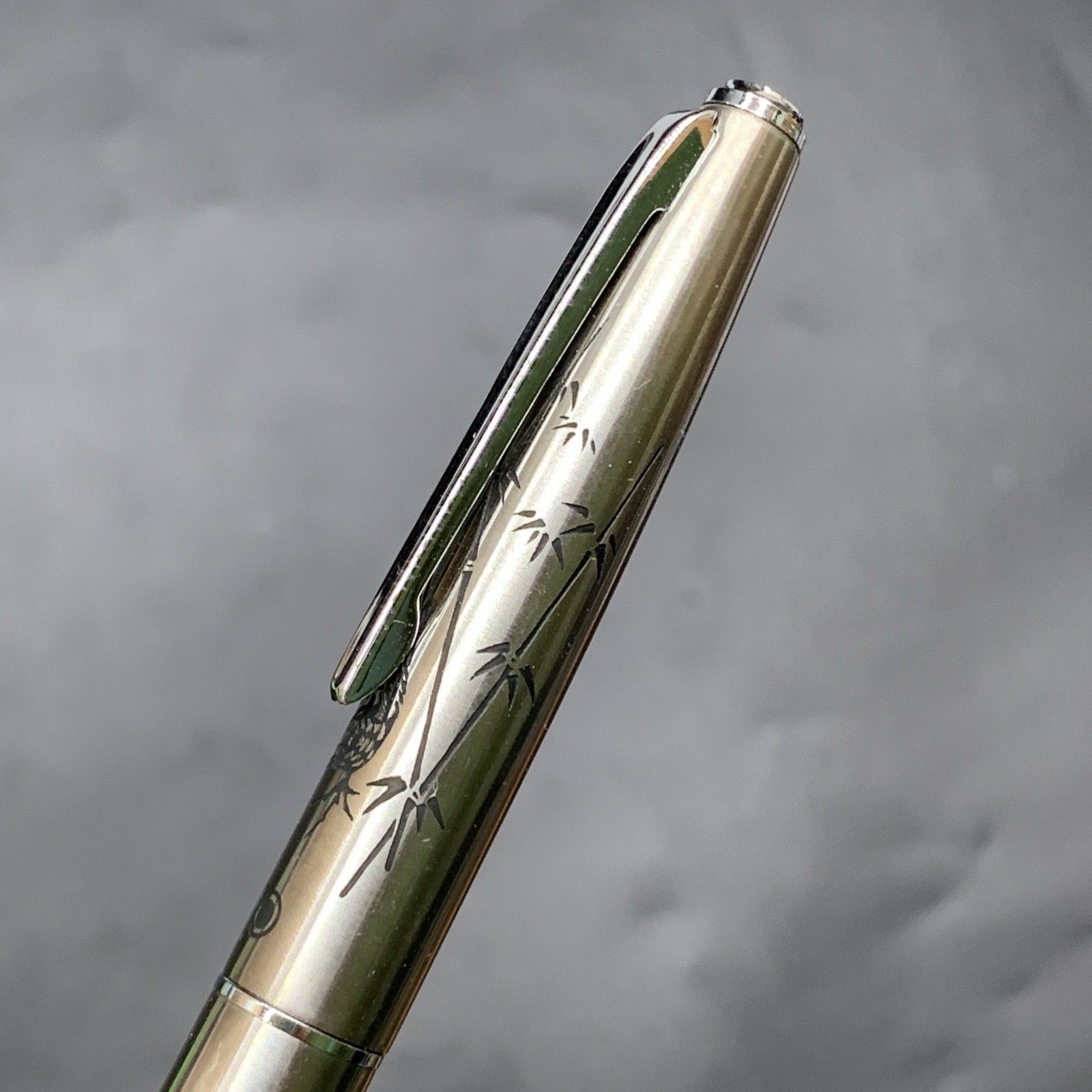 M346廃盤 プラチナ万年筆 ステンレス蝕刻 ペン先18K-WG 18金 竹とキジ