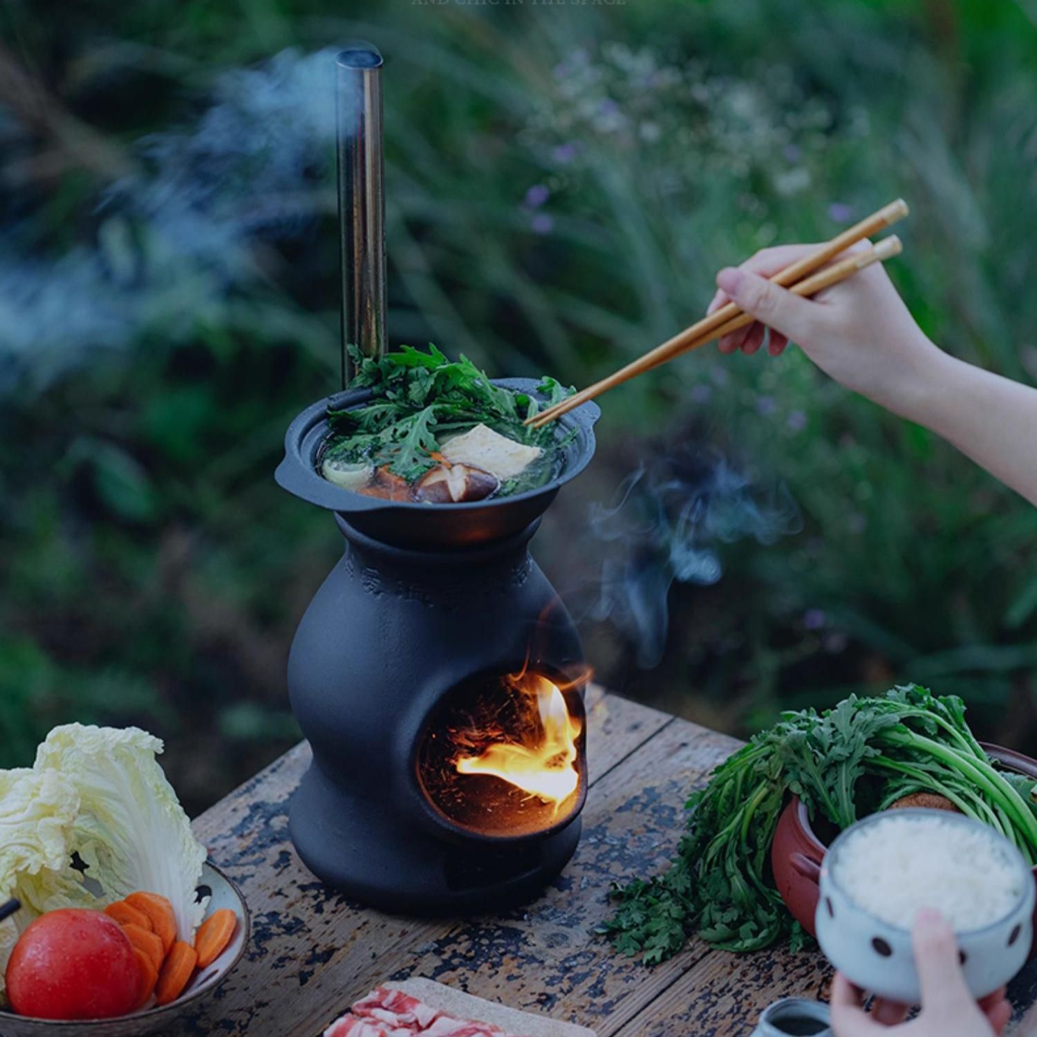 送料無料】レトロ和風 粗陶炭炉 煮茶炉 囲炉裏風 暖炉風 秋冬