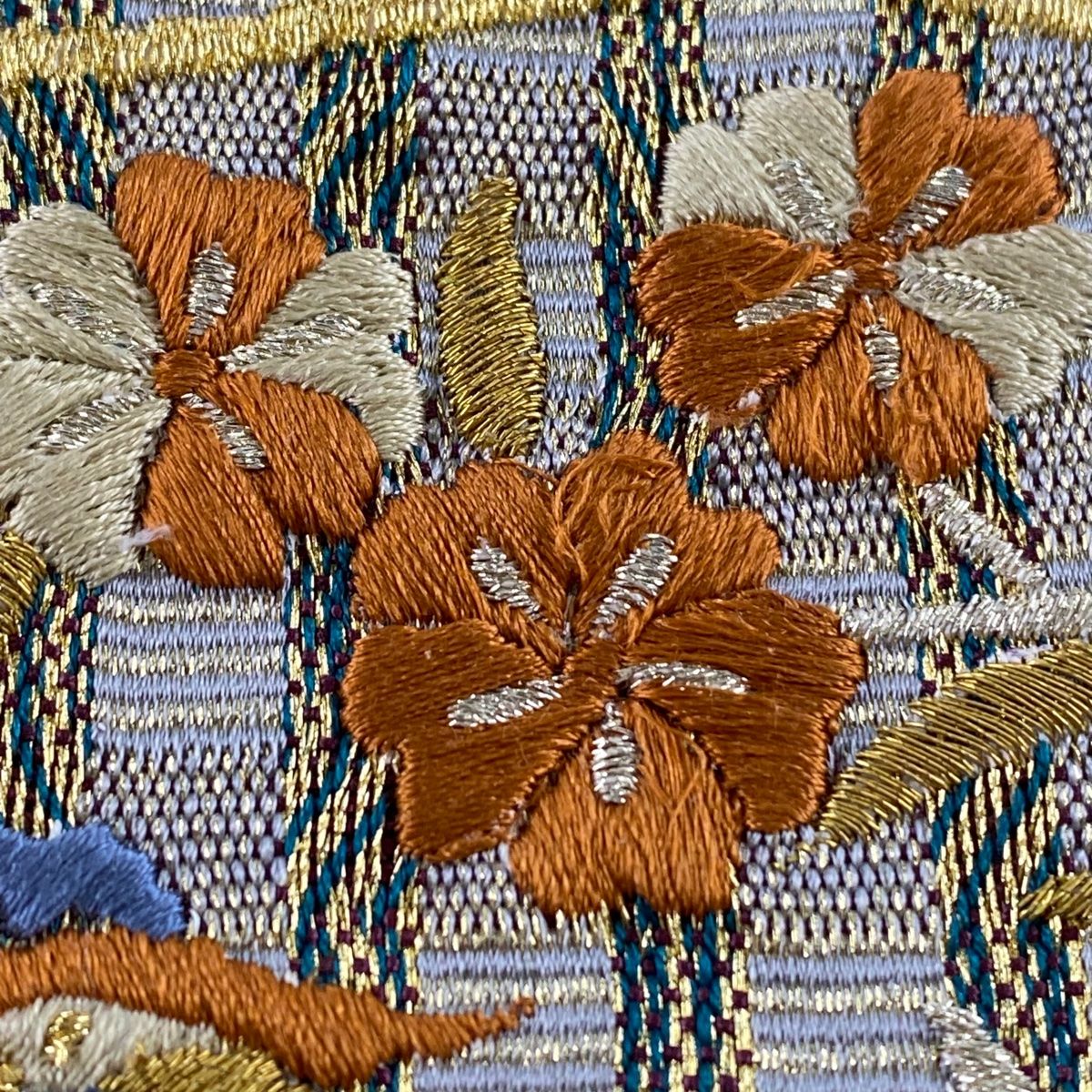 ZF-535 袋帯 正絹 鳳凰 太鼓柄 銀箔 銀糸 手刺繍 高級 上質 ZF-535 袋帯 正絹 鳳凰 太鼓柄 銀箔 銀糸 手刺繍 高級 上質