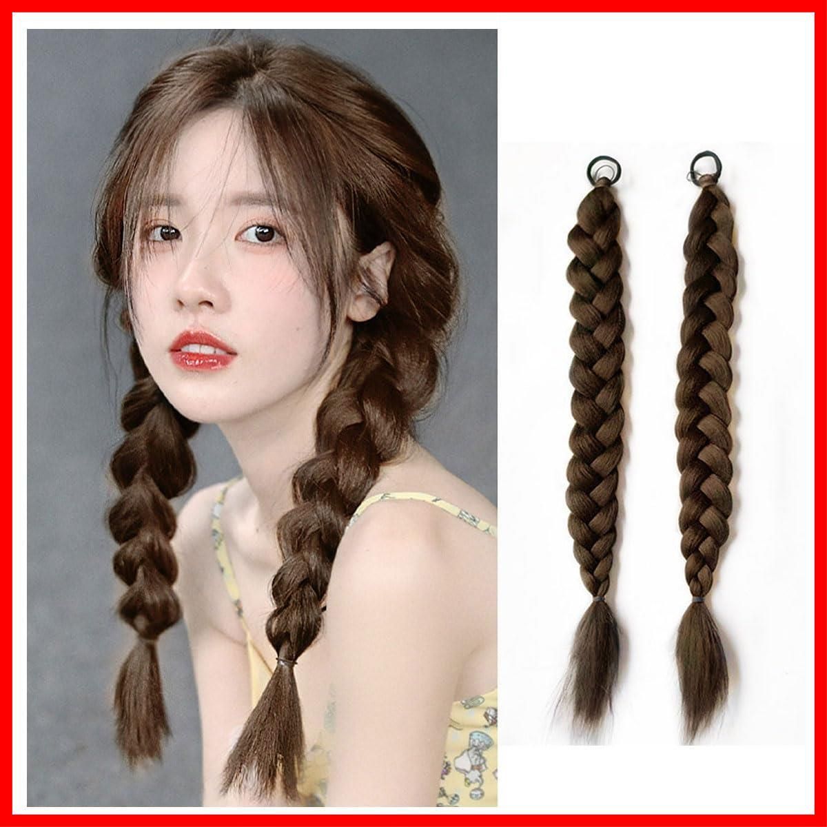 人気商品】ヘアエクステ 三つ編み ウィッグ 45cm 編み込み