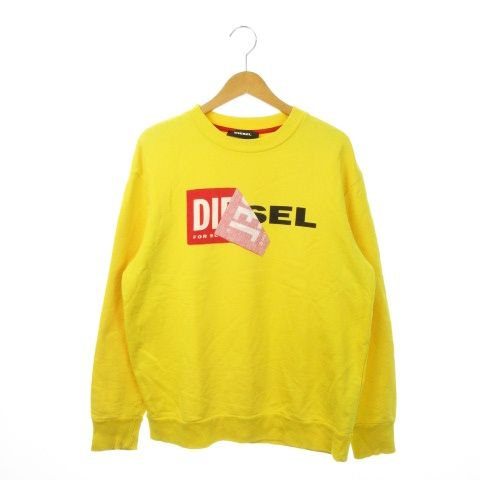 ディーゼル DIESEL トレーナー スウェット クルーネック 丸首 長袖 ロゴ プリント オーバーサイズ S 黄 イエロー MN12 GY18