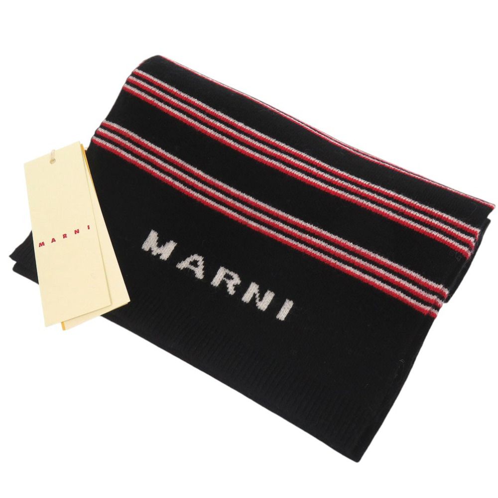 マルニ ロゴ ストライプ ニット ストール エンドリブ編み M01284 M00SZ OM345 マフラー ブラック 1802 MARNI