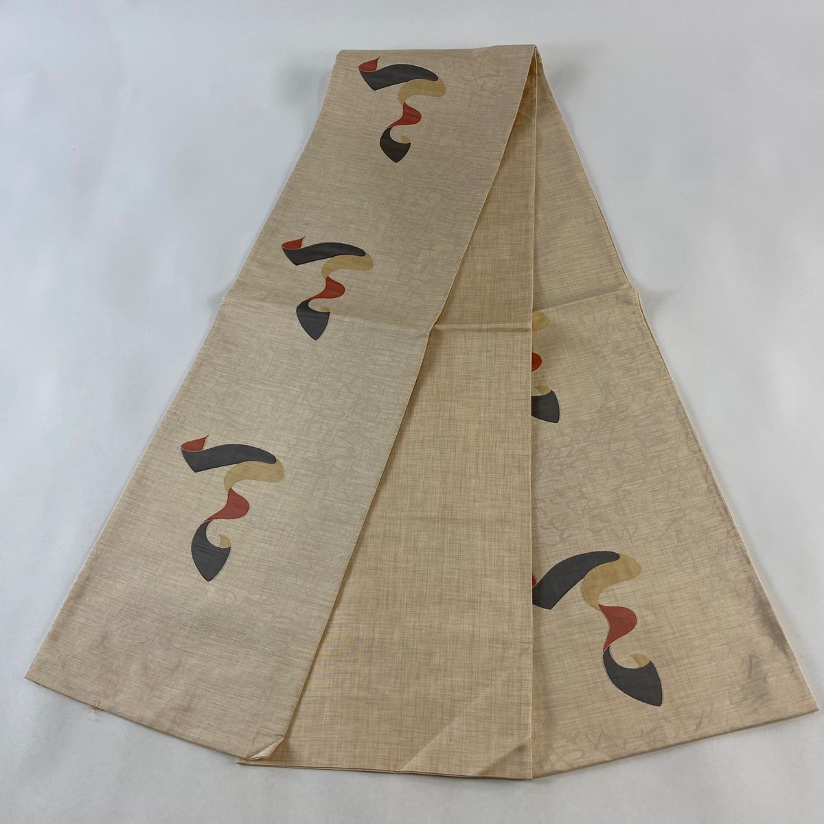 木屋太、幾何学模様 袋帯 ベージュと黒