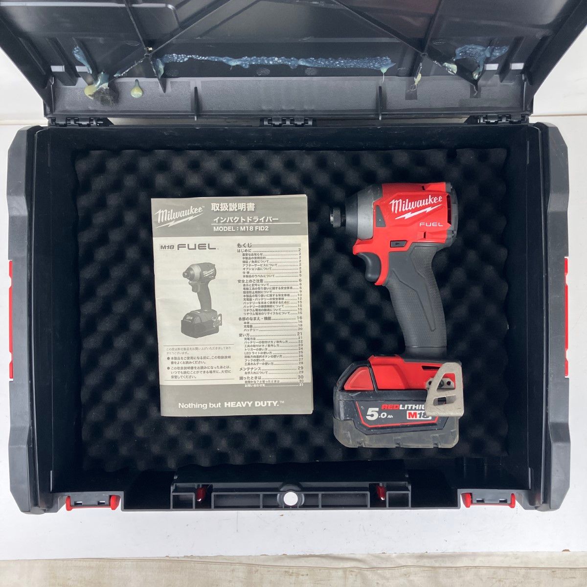 ЗЗMilwaukee ミルウォーキー 18v インパクトドライバ バッテリーx1 取説 ケース付 充電器無し M18FID2