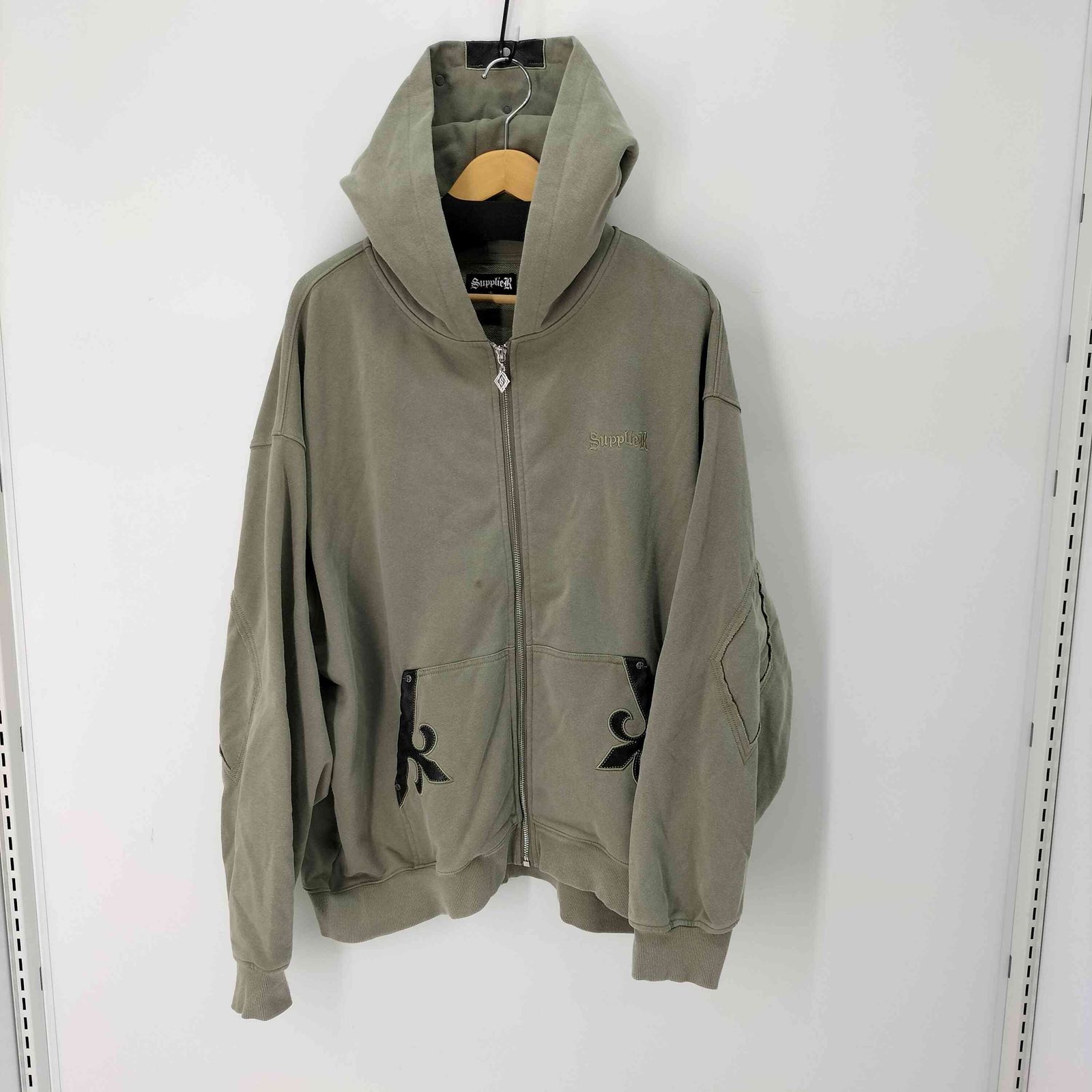 サプライヤー SUPPLIER Fleur Leather Patch Zip Hoodie メンズ JPN 