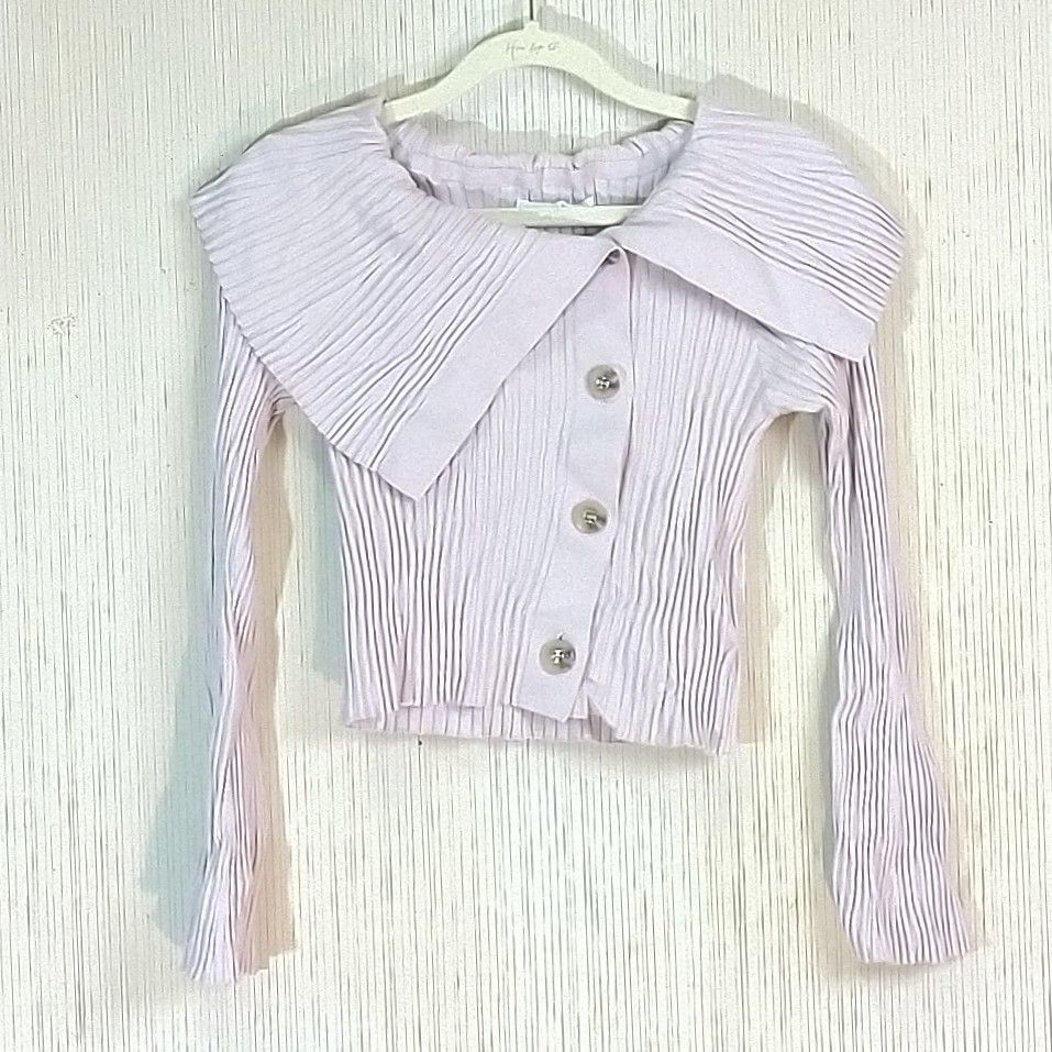 Big Collar Ribbed Knit Top ニット カットソ－ 薄紫 長袖 Her lip to  