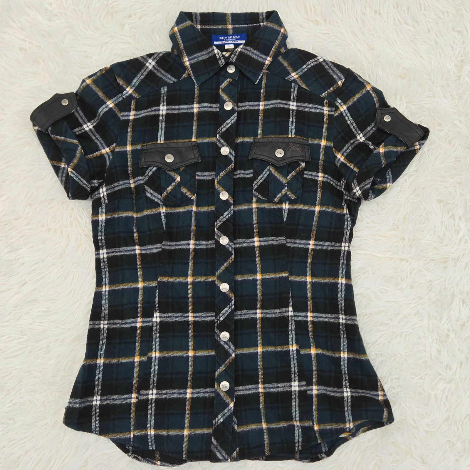 バーバリーブルーレーベル フランネルシャツ 半袖 ノバチェック ホース