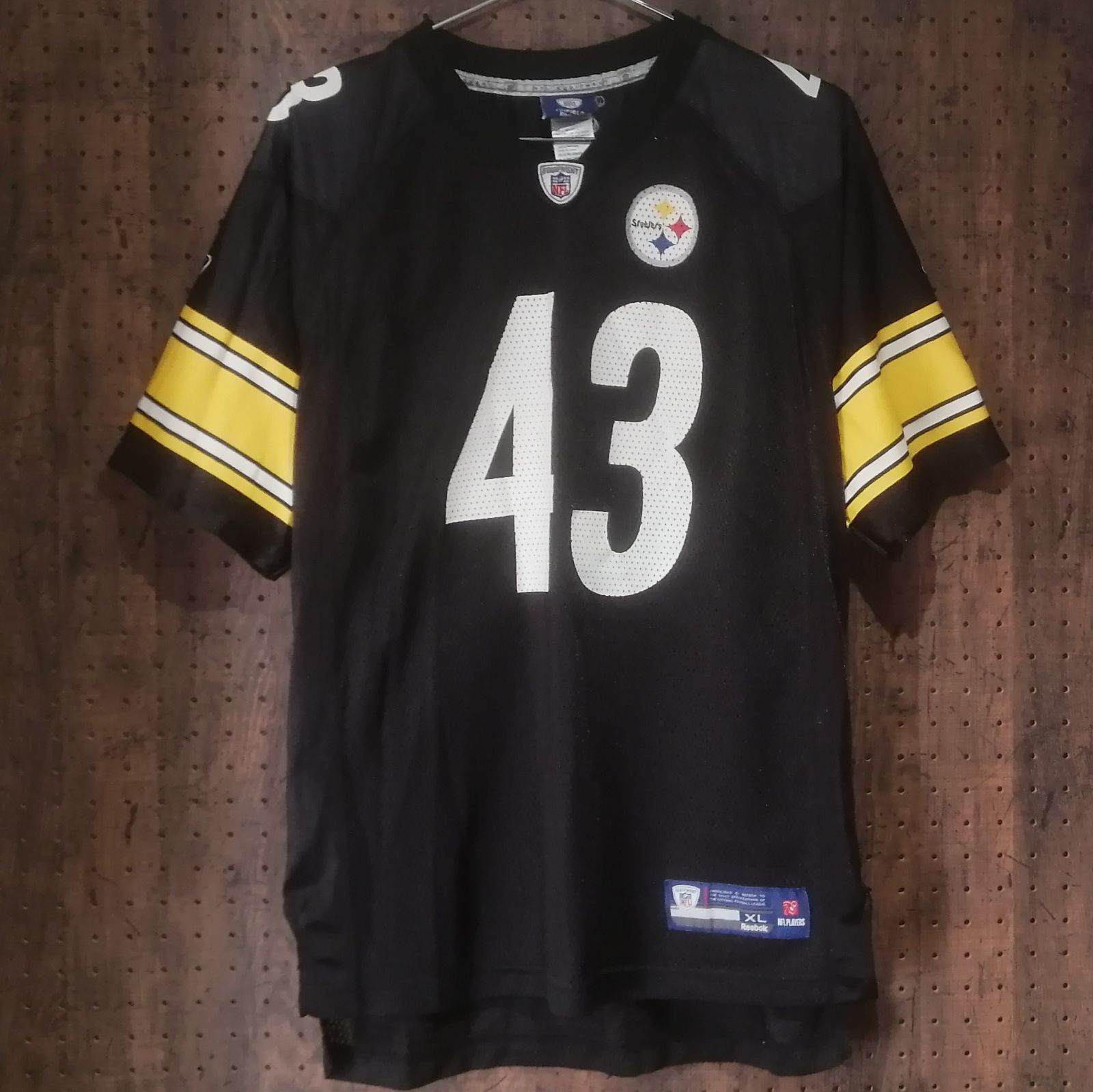 Reebok リーボック　NFL EQUIPMENT ONFIELD　「Steelers / POLAMALU #43」アメリカンフットボール　ゲームシャツ　キッズサイズXL