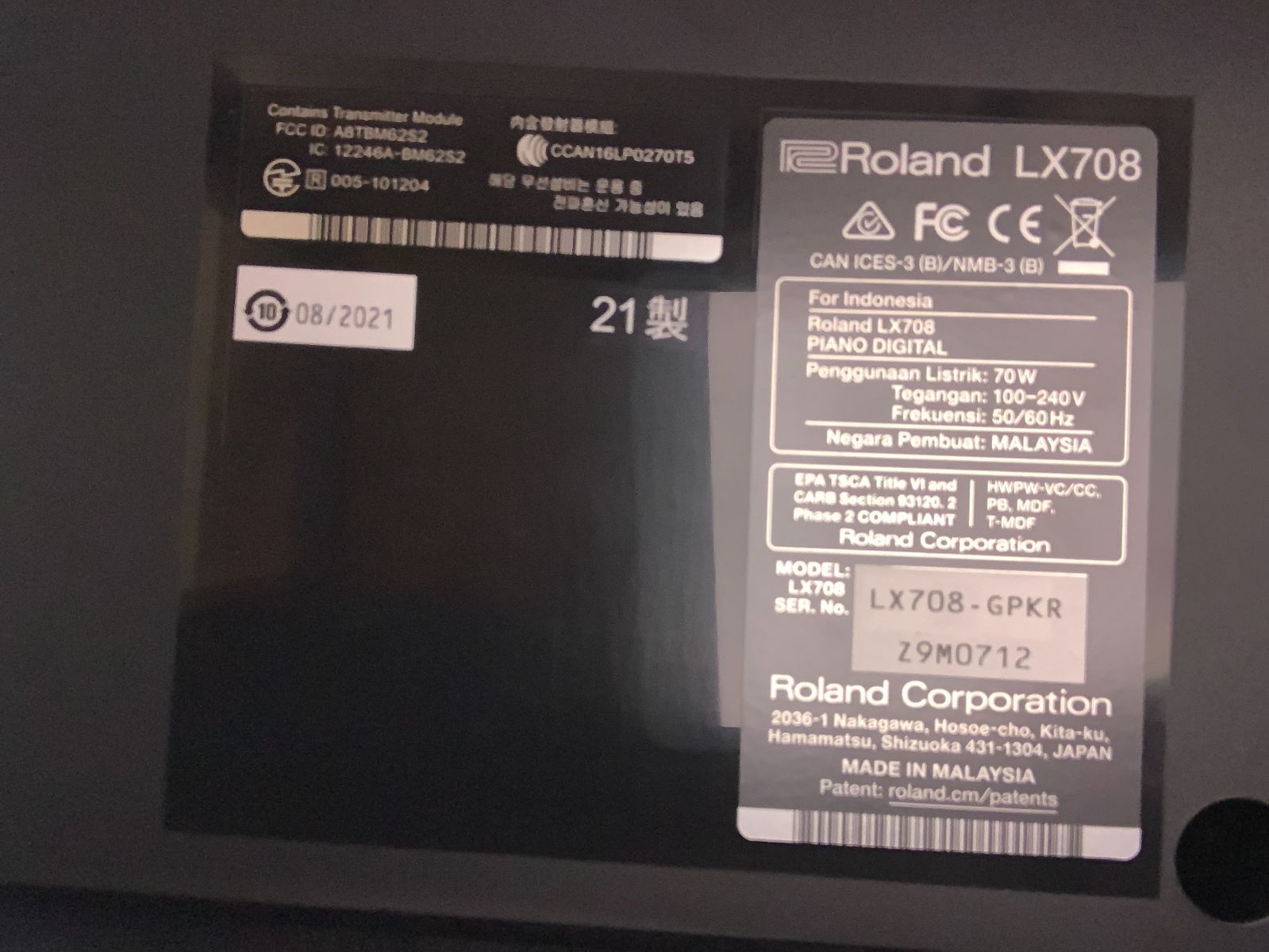 ★60199【電子ピアノ】ROLAND　LX708GPKR　21年製 ☆60199【電子ピアノ】ROLAND LX708GPKR 21年製 | リユース専門
