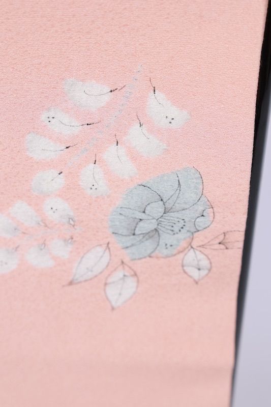 名古屋帯 桜色 グレー 白 墨 橙 手描き 辻が花 T555 - メルカリ