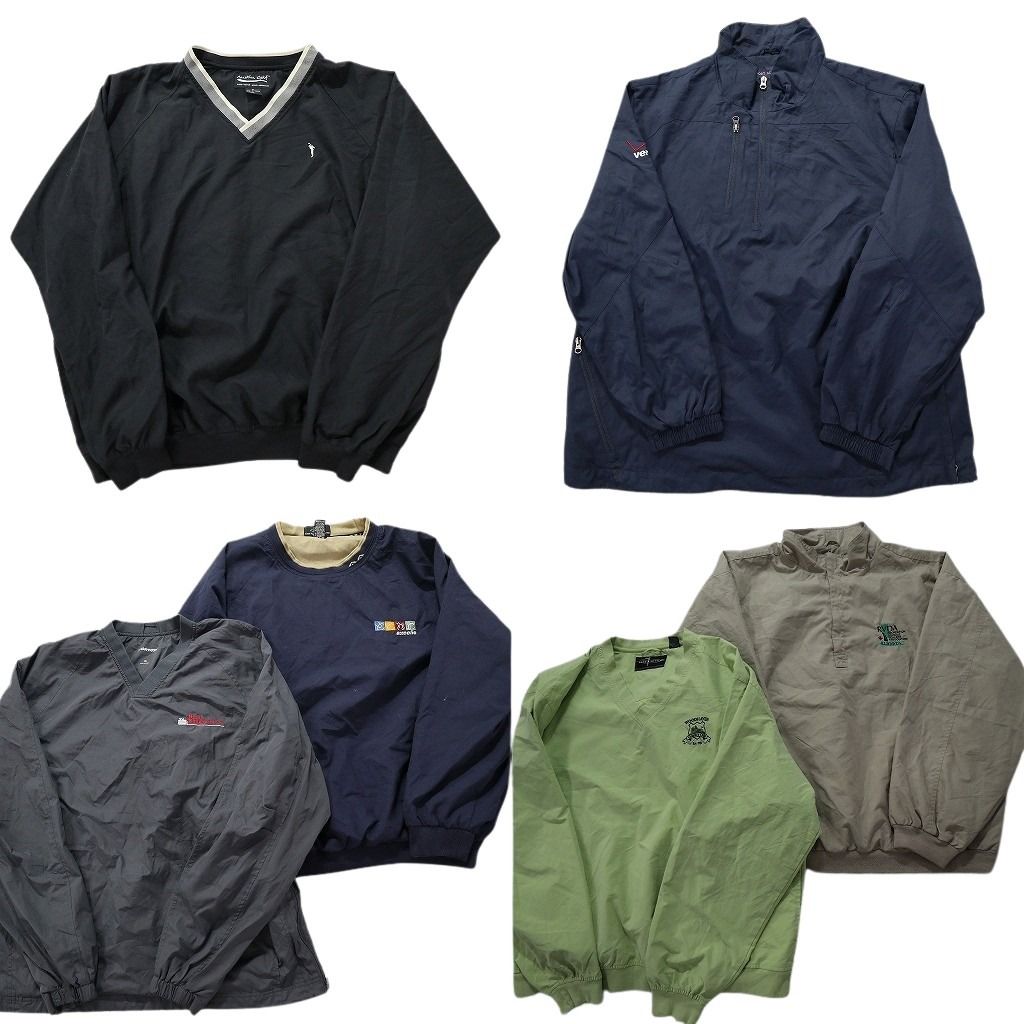 古着卸 まとめ売り ナイロンプルオーバー ジャケット 6枚セット (メンズ XL ) ハーフジップ ワンポイント Vネック 単色系 MW9027