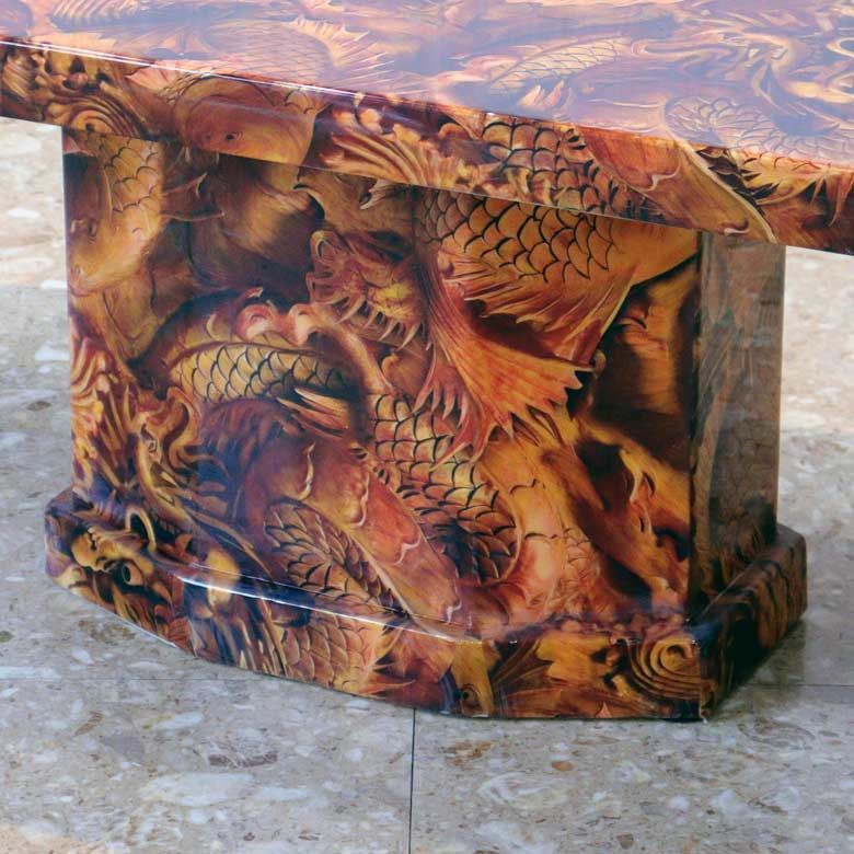 大理石 リビングテーブル 120cm 長方形 4人用 龍と鯉 特注