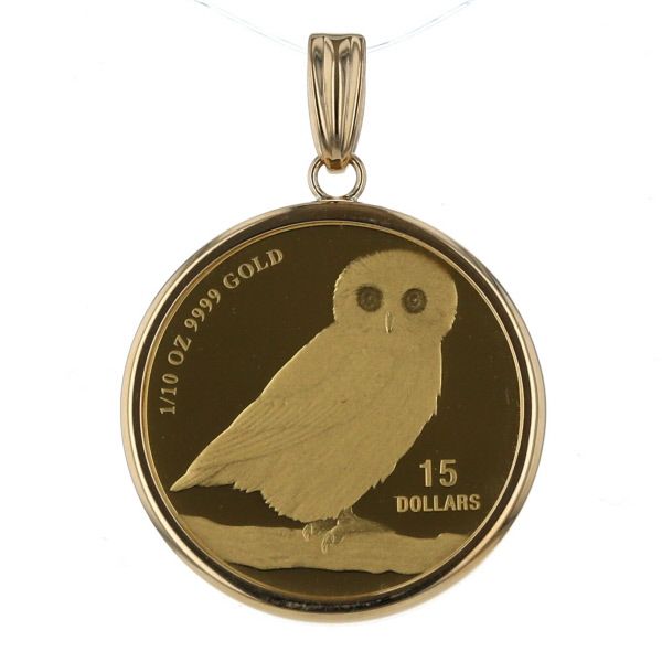 琥珀ペンダントトップ(フクロウ) K24YG K18YG 純金 ペンダントトップ ツバルフクロウ金貨 1/10oz