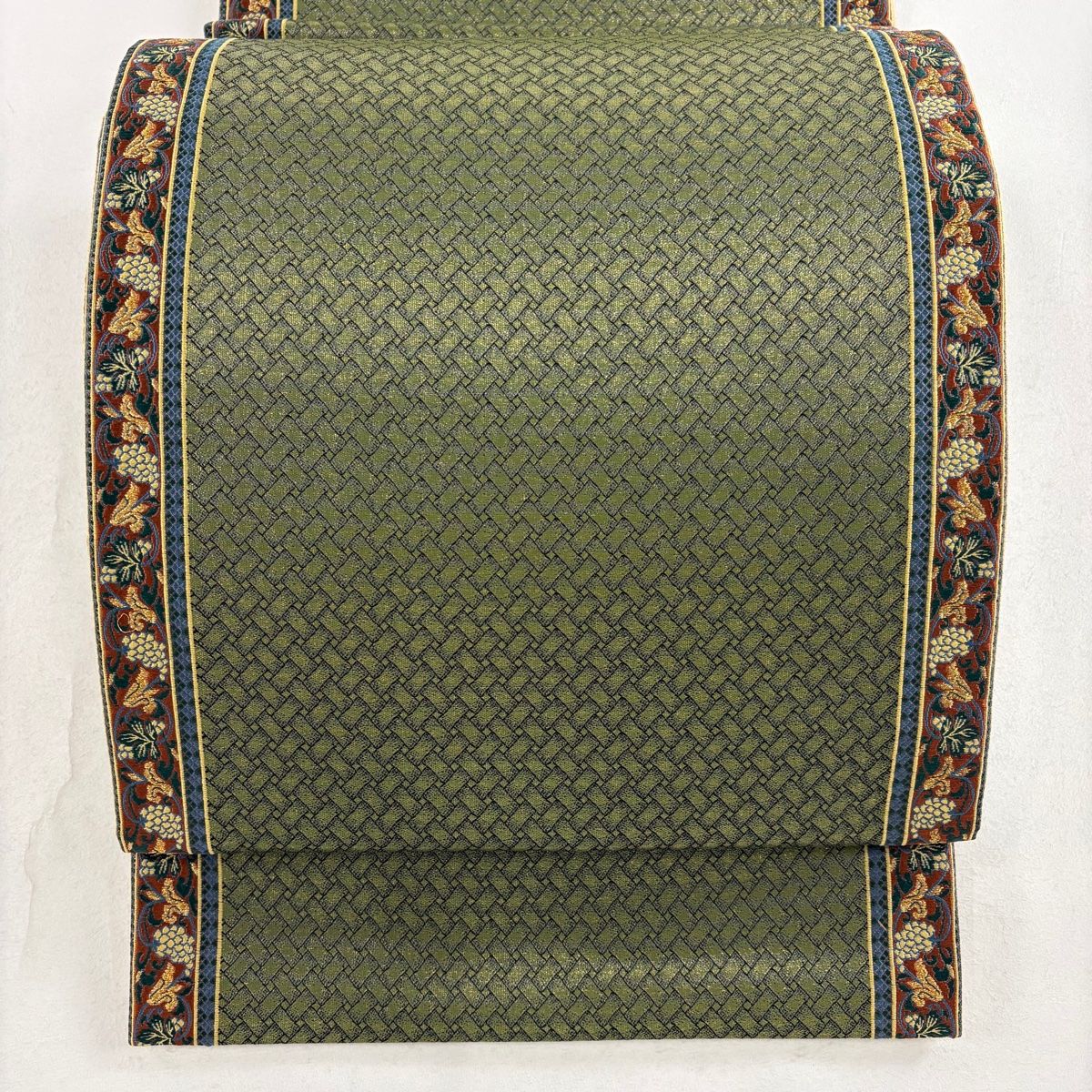 美品】 名古屋帯 秀品 櫛 箔 ラメ糸 深緑 正絹 【中古】 袋帯 美品