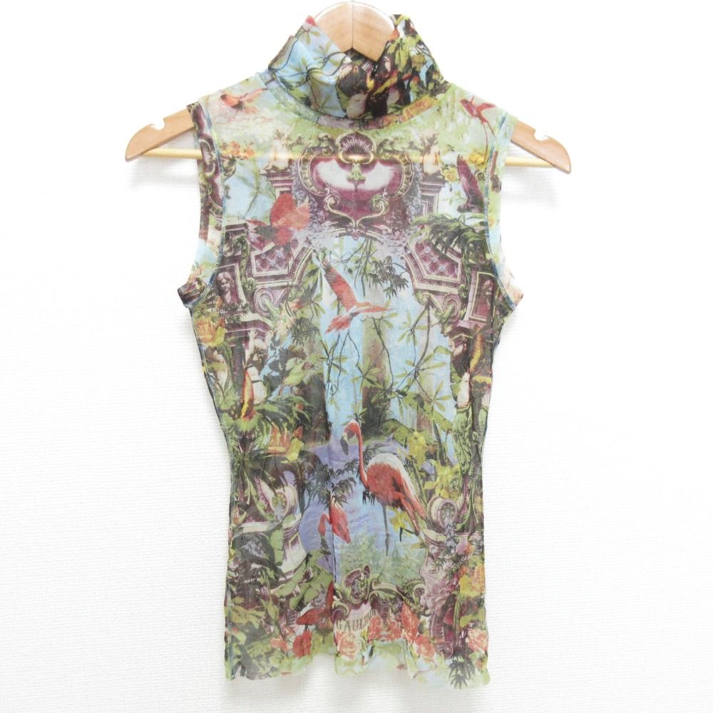Jean Paul GAULTIER ジャンポールゴルチエ ファム 楽園柄 パワーネット タートルネック タンクトップ サイズ40 マルチカラー レディース 古着