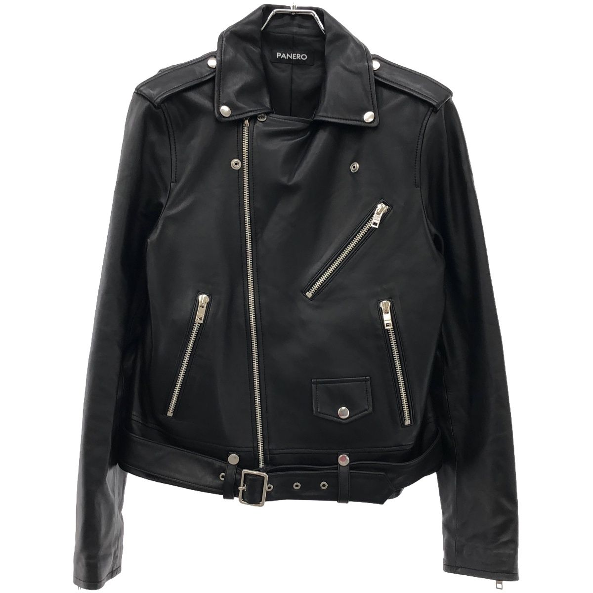 PANERO 黒 レザーダブルライダースジャケット PANERO パネロ LAMB LEATHER RIDERS JACKET ラムダブルレザー
