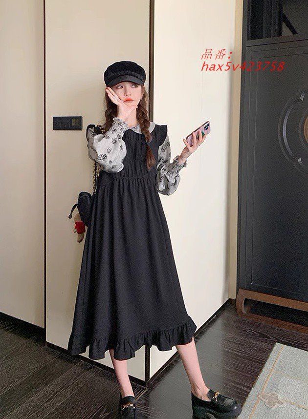 レイヤード風ワンピース レディース ワンピース 長袖 ロング ミモレ丈 ビッグ秋冬 フ重ね着風ワンピース 大きいサイズ 花柄 ファッション 韓国 hax5v423758