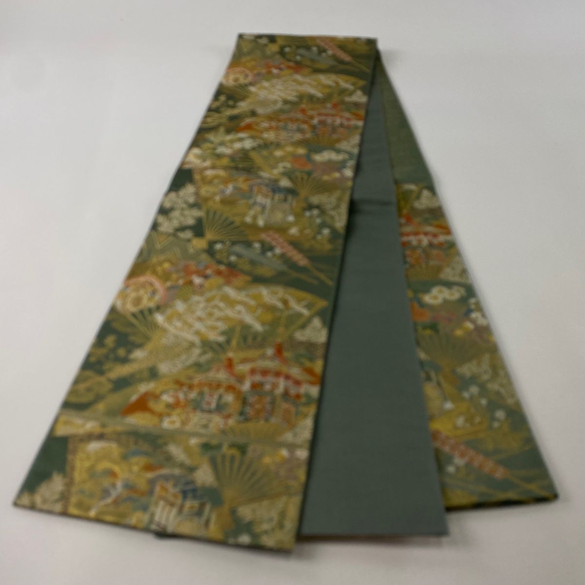 袋帯 美品 秀品 琳派瑞祥錦 本金箔つづれ 扇 山鉾 金銀糸 箔 灰