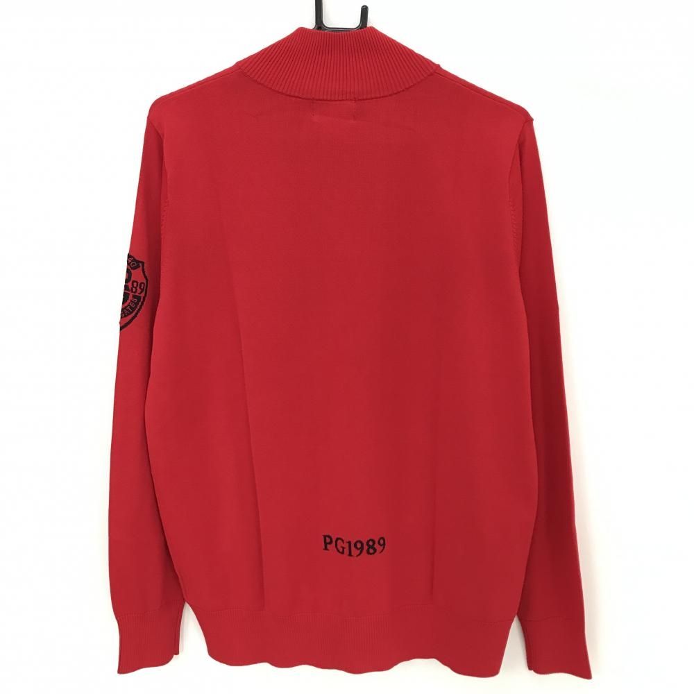 超 パーリーゲイツ ニットジャケット レッド×ネイビー 胸元ロゴ 薄手 メンズ 5 L ゴルフウェア PEARLY GATES