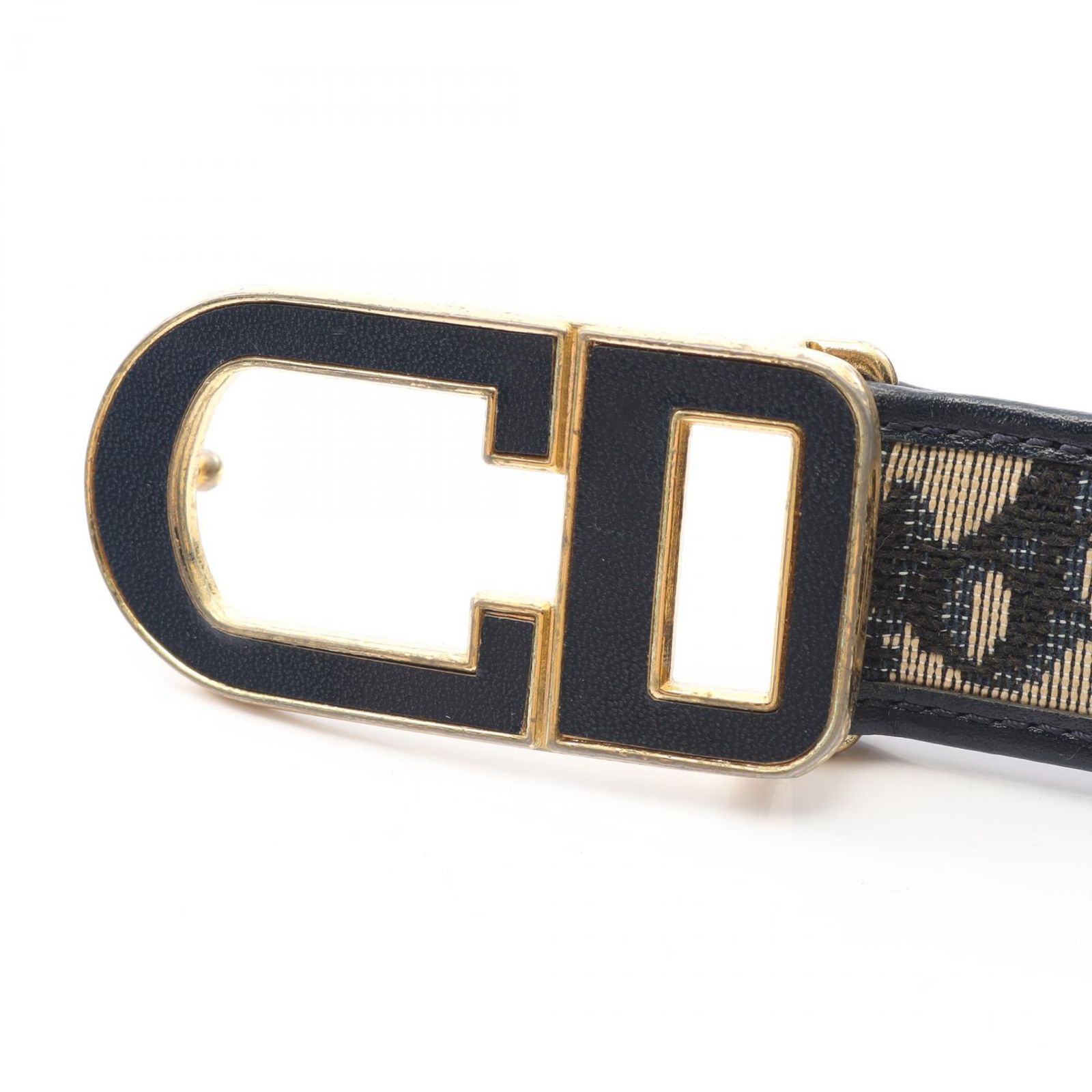 クリスチャンディオール Christian Dior ベルト CDバックル トロッター ブルー ベージュ キャンバス レザー トロッターベルト レディース Used B