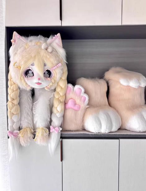 ☆ファースーツ 着ぐるみセット NO.259 猫 黄色 ケモノ ファー