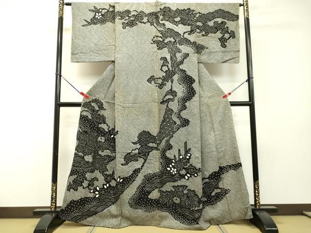 平和屋着物●訪問着　総絞り　御所車草花文　黒地　正絹　逸品　DAAR4347tw 平和屋着物○訪問着 総絞り 御所車草花文 黒地 正絹 逸品 DAAR4347tw