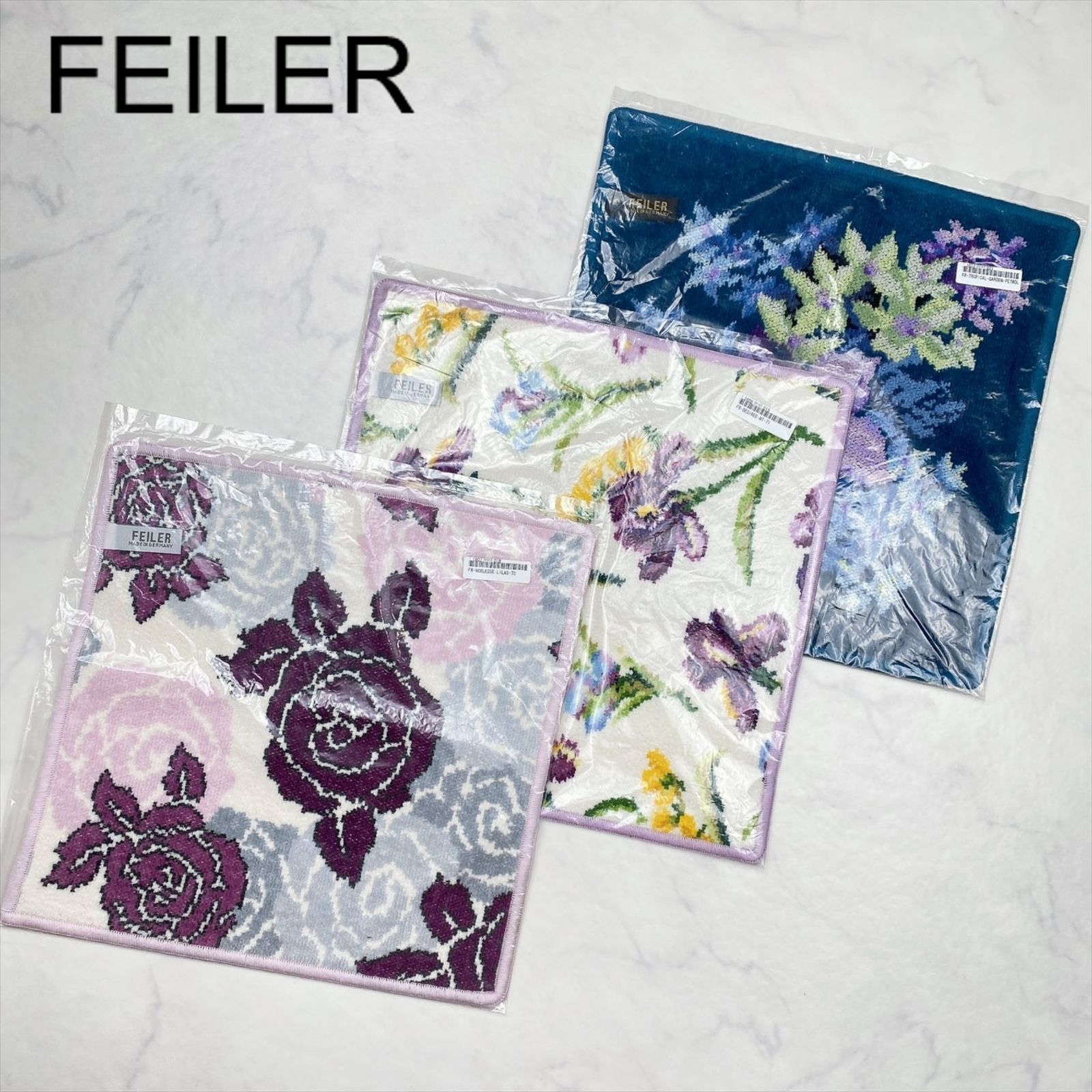 FEILER 花柄刺繍 二つ折り財布 グレー 曝し