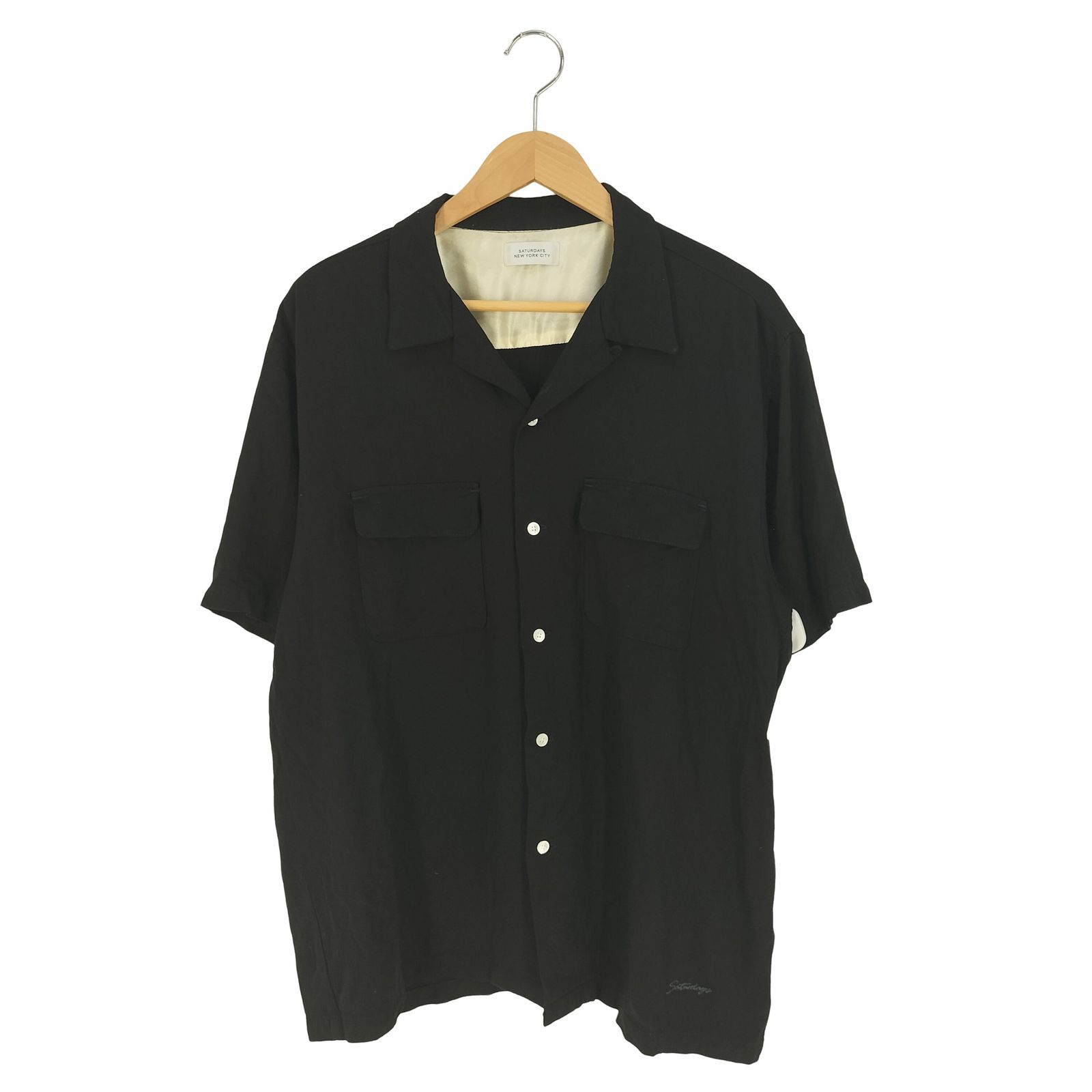 サタデーズニューヨークシティ Saturdays New York City Solid Rayon Open Collar S/S Shirt メンズ import：L 