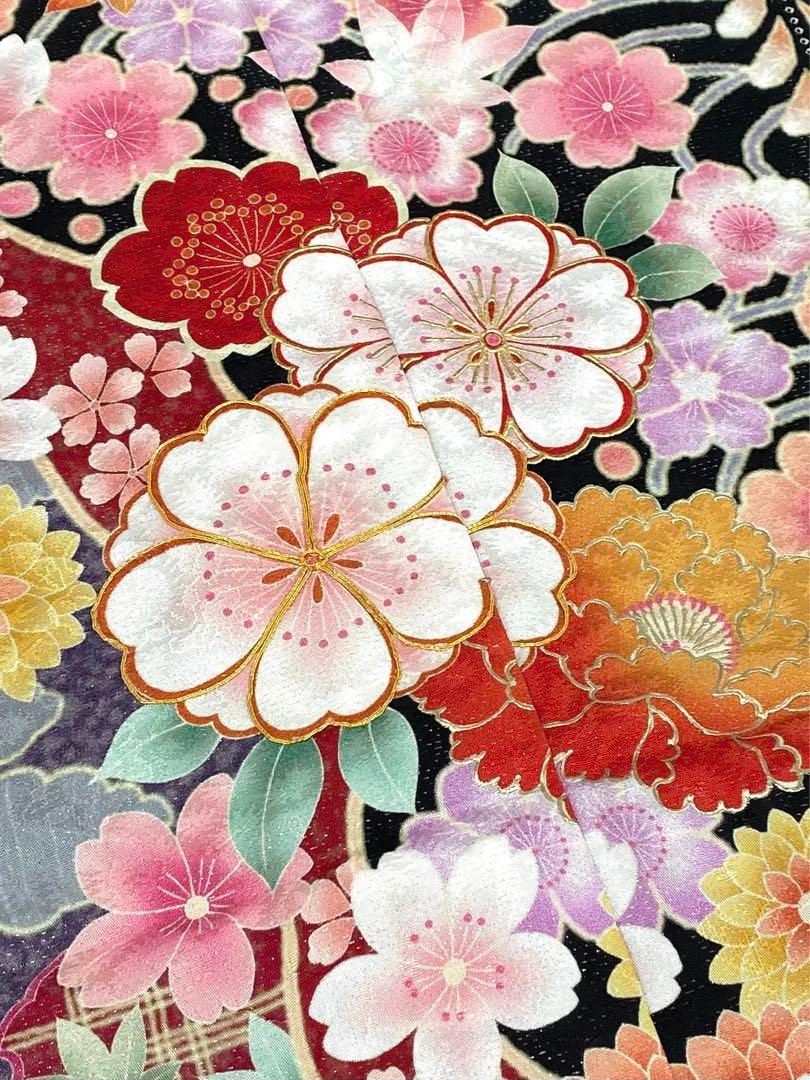 振袖 仮絵羽 銀 金駒 金彩 紋意匠 正絹 未仕立て品 八掛付き MOK532