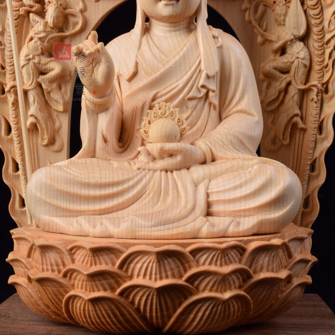 修縁堂】最高級 木彫仏像 地蔵王菩薩座像 彫刻 一刀彫 天然木檜材 仏教 