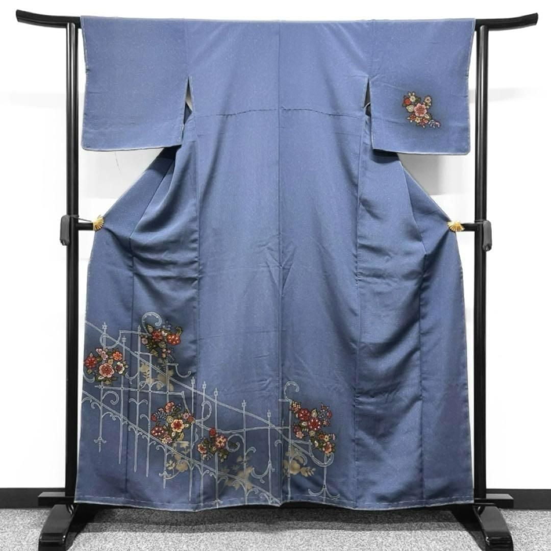 未着用 付け下げ 唐花 柵 たたき染め ブルー系 着物 041w - メルカリ