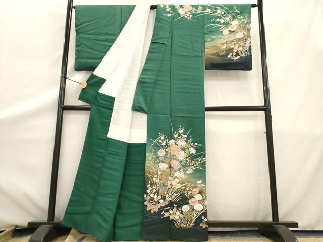 平和屋着物□訪問着 京名所草花文 暈し染め 黒地 金彩 正絹