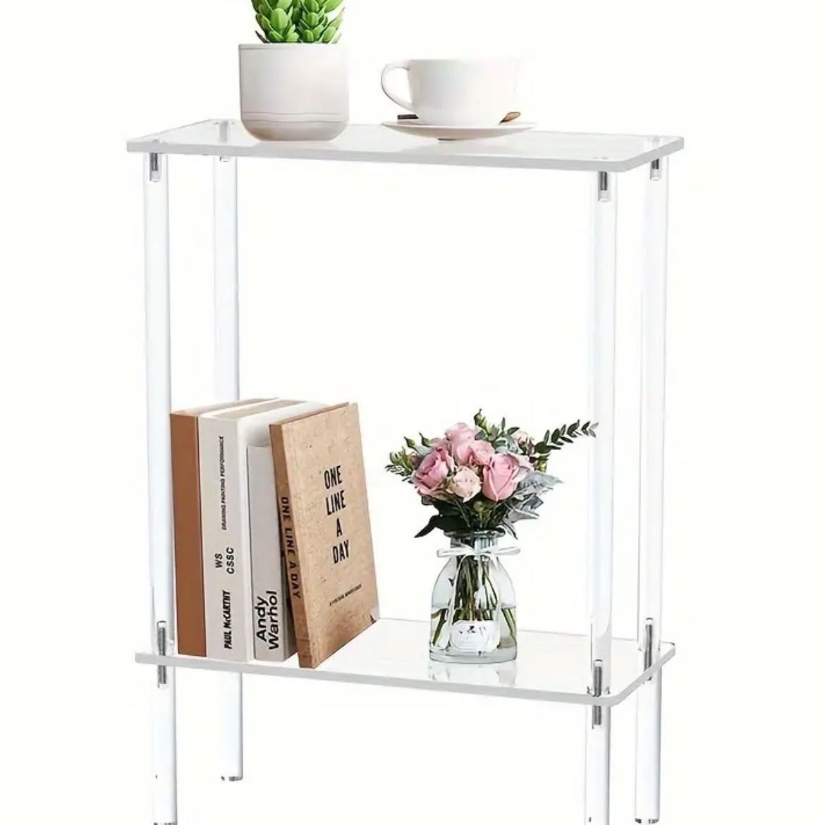 ナイトテーブル サイドテーブル テーブル スリム おしゃれ リモコン スリムタイプ 小さい 北欧 2段細身自立式エンドテーブル クリア エレガント おしゃれ シンプル ミニマリスト ベッドサイド リビングルーム ダイニングルーム 寝室 棚 透明