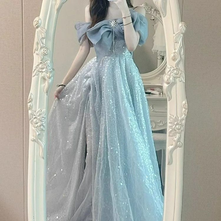 イブニングドレス ライトブルー 大きいサイズ チュチュスカートドレス かわいい 姫系 成人式 ライトラグジュアリー バンケットスタイル SNS映え インスタ映え
