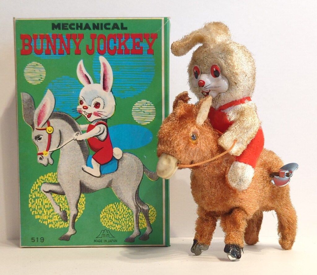 ま*ー様 富士プレス 兎のピアニスト ブリキ 富士プレス/フランコニア ゼンマイブリキ BUNNY JOCKEY 毛白/馬茶