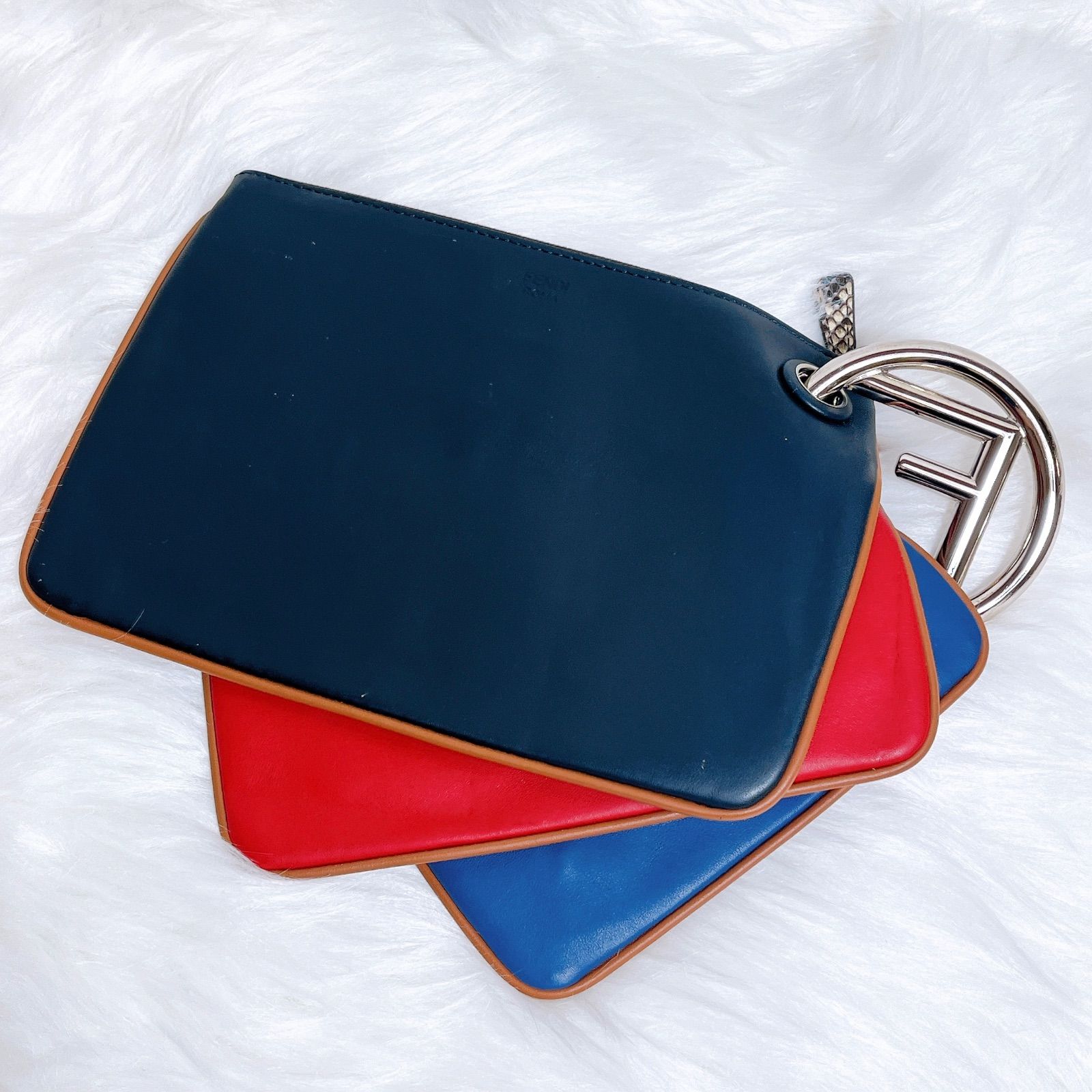 フェンディ クラッチバッグ トリプレット エフイズ 3連 ビジュー パイソン