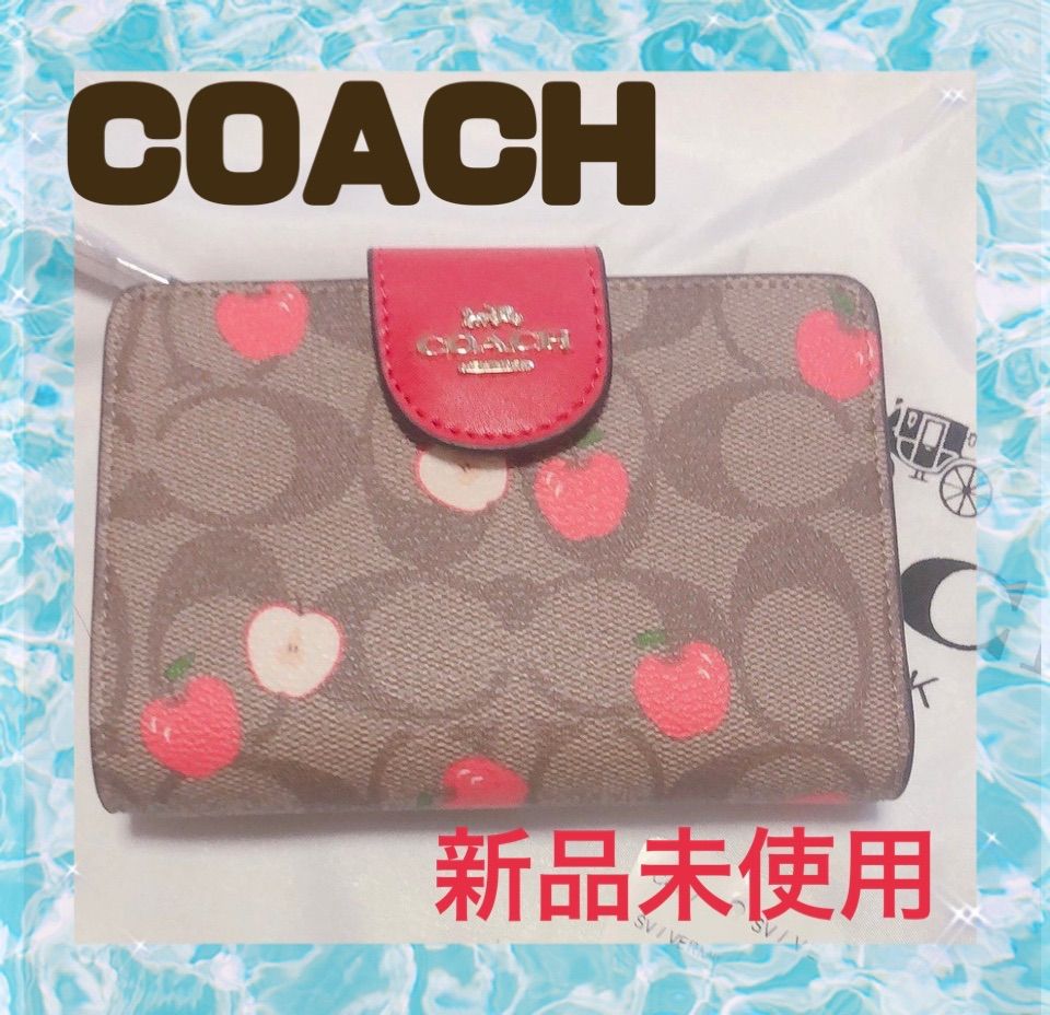 2022公式店舗❣️COACH:コーチシグネチャー アップルプリント 二つ折り