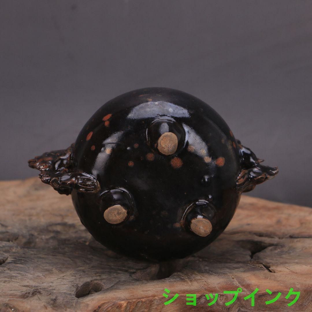 宋  黒釉点彩双耳竜紋三足香炉   陶磁器 装飾品 現代工芸品美術品 置物 宋 黒釉点彩双耳竜紋三足香炉 陶磁器 装飾品 現代工芸品美術品
